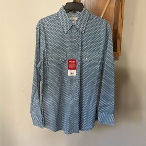 Wrangler Geometric Blue Men's Casual Shirt